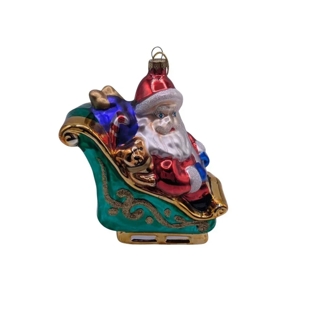 Thomas Pacconi Museum Series Christmas Ornament Santa in Sleigh Hand Blown Glass